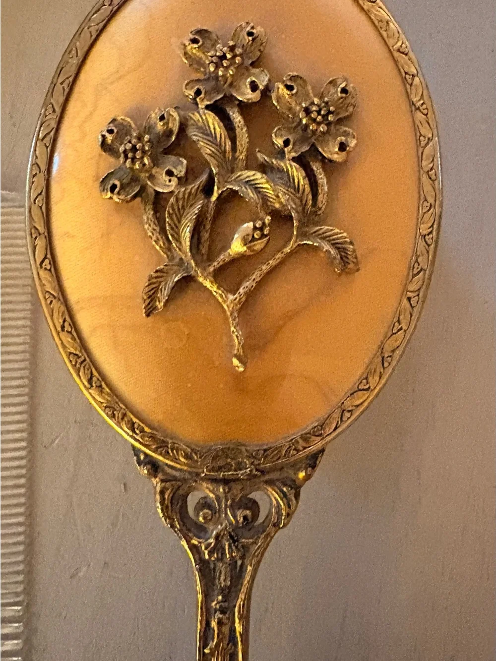 VTG Globe 24K Gold Plated Vanity Set Hand Mirror, Brush, Comb -Hollywood Regency